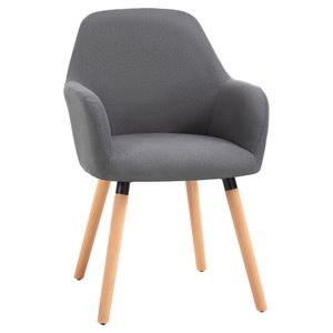 HOMCOM židle do jídelny židle do obývacího pokoje kancelářská židle čalouněná židle křeslo s opěradlem protiskluzová lněná pěna bukové dřevo tmavě šedá+přírodní 56 x 60 x 85 cm