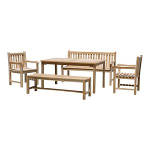Garten-Sitzgruppe JAMBI inkl. 2 Armlehnstühle, 2 Bänke, 1 Tisch in natur, verschiedene Größen