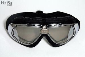 Motorradbrille Classic, schwarz mit verspiegelten Gläsern