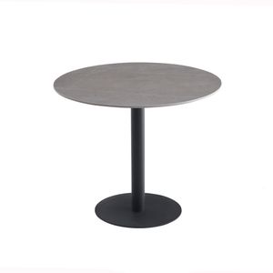 CasaDolce Jedálenský stôl GALIA, vzor sivý mramor, 90x75 cm, okrúhly, doska zo spekaného kameňa, čierny kovový stĺp