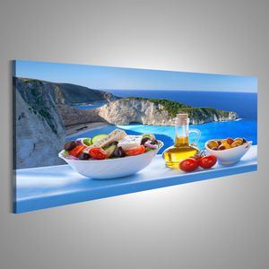 Bild auf Leinwand Berühmte Navagio Strand Mit Griechischen Salat In Zakynthos Griechenland  Wandbild Leinwandbild Wand Bilder Poster 120x40cm Panorama