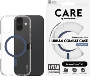 PanzerGlass CARE by ® Flagship Case Transparent Urban Combat w. Blue MagSafe iPhone 16, Pokrowiec, Apple, Apple - iPhone 16, Przezroczysty