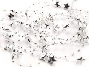 10m silber Sterne Perlenband Perlenkette Perlengirlande Perlenschnur Weihnachten Advent Deko Perlen Tischdeko Meterware