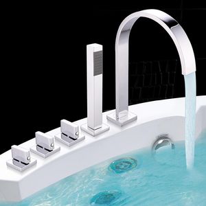 Mucola Wasserhahn Badewannenarmatur Handbrause Chrom 5 Loch Set Wannenrand Armatur Bad Badezimmerarmatur Wasserfall