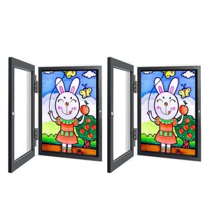 2Stk Aufklappbar Kunstfotorahmen für Kinder befüllbar Bilderrahmen zum öffnen,Frontöffnung Bilderrahmen für Kunstwerke,für max.A4 geeignet(schwarz)