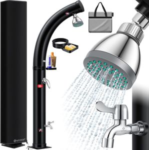 KESSER® Solar Gartendusche Solardusche Bogen mit Metall-Duschablage Schutzhaube & Tasche | warmes Wasser max. 60°C Pooldusche Camping | Regenduschkopf & Wasserhahn | Gartenschlauch-Anschluss