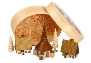 Miniaturní figurka dřevotřísková krabička s vesnicí Seiffen přírodní výška 7 cm NOVINKA