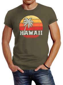 Herren T-Shirt Hawaii Palme Tropical Summer Retro Slim Fit Baumwolle Neverless® army XXL