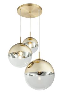 Globo Lighting Hängeleuchte Metall, Glas, goldfarben, Kabel PVC Transparent, 3 Kugeln mit DM: 20 - 25 - 30 cm, ø: 510mm, H: 1200mm, exkl. 3x E27 40W 230V