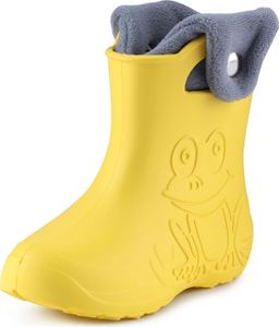 Ladeheid Eva Kinder Jungen Mädchen Gummistiefel Regenschuhe gefüttert LA-CA-04 (Gelb/Grau, 24/25 EU)