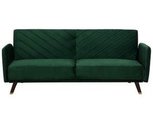Sofa Grün Samtstoff 3-Sitzer Schlaffunktion Retro Modern Wohnzimmer