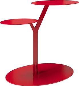 Beistelltisch IROKO mit 2 Ablagen / Metall / Kaffeetisch - Sofatisch - Laptoptisch / Oval 44,5 x 54 x 32 cm / Rot