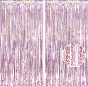 Rosa Metallische Lametta Vorhänge Hintergrund, Funkeln Vorhängen Dekoration für Geburtstagsfeier Hochzeitsfoto Hintergrund Weihnachten Disco Party (2 Stück,1x2.5m)