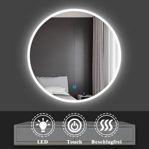 LED Badspiegel Rund 60 cm Durchmesser LED Spiegel Badezimmerspiegel mit Beleuchtung Lichtspiegel Wandspiegel mit Touchschalter Beschlagfrei IP44 energiesparend Kaltweiß