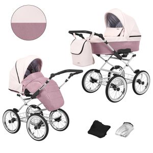 Kinderwagen ROMANTIC Sportwagen Babywagen Babyschale Komplettset Kinder Wagen Set 2 in 1 (rosa eco, Rahmenfarbe: grau)