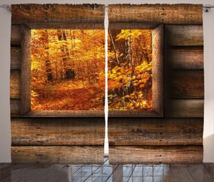 ABAKUHAUS Fallen Rustikaler Gardine, Blick vom Landhaus, Schlafzimmer Kräuselband Vorhang mit Schlaufen und Haken, 280 x 245 cm, Orange Braun