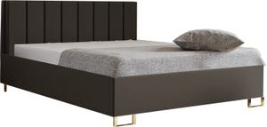 Schlafzimmer-Polsterbett MALIBU, Gepolstertem Kopfteil, Hochwertiger VELUTTO Polsterstoff, Bettkasten mit Gasdruckfeder, Komfortable Betthöhe 39 cm, 180x200 cm Hellbraun