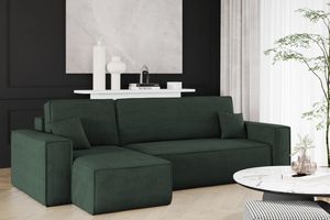 Kaiser Möbel Ecksofa mit schlaffunktion und bettkasten, Sofa L-form, Couch L-form BEST Dicker Cord Grün Links