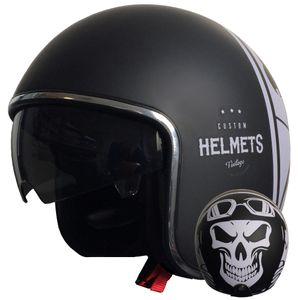 Jethelm Helm Motorradhelm RALLOX 588 Skull Größe L matt schwarz mit Sonnenvisier