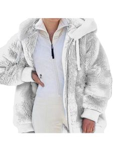 Damen Winter Plüschmantel Reißverschluss Pullover Top Jacke,Farbe: Weiß,Größe:L