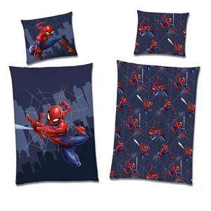 Spiderman Bettwäsche Blau 135x200cm 80x80cm Kinderbettwäsche für Jungen im Comic Stil aus 100% Baumwolle