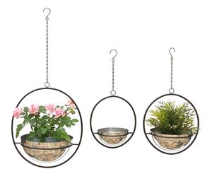 DanDiBo Blumenampel Innen Metall Wand Hängepflanzen 96087 3er Set mit Topf Silber Pflanzenhänger Blumenhänger Topfhänger Blumen Blumentopfhänger Hängetopf