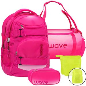 Wave Schulrucksack Set Mädchen Jungen 4tlg OMBRE LIGHT PINK mit Sporttasche Schlamper Regenschutz ab 5. Klasse