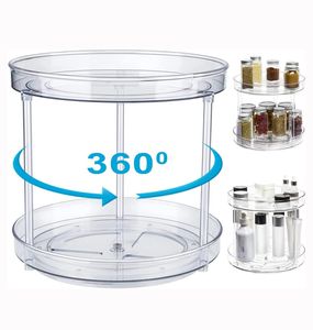 2 Ablagen Lazy Susan Drehteller, Drehplatte Küchen Kühlschrank Organizer, 27x23.5cm 360 Drehbar Gewürzregal für Schrank, Badezimmer, Unter der Spüle, Durchsichtiger