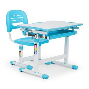 OneConcept Tommi - Kinderschreibtisch-Set , für Kinder 3-10 Jahre , zweiteilig , Tisch und Stuhl , neigbare Tischplatte , Kippwinkel 0-40° , Oberfläche ohne Blend- / Reflexionseffekte , blau