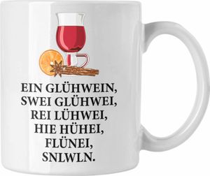 Trendation - Ein Glühwein Tasse Lustig Spruch Glühweinbecher mit Henkel Doppelwandig Glühweintassen Gläser Weihnachtsmarkt Becher Tassen Geschenk - Ein Glühwein Swei (Weiß)