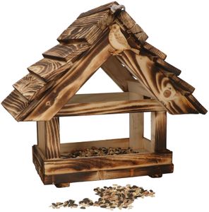 KOTARBAU® Holz-Vogelfutterhaus aus Gebranntem Holz zum Aufhängen + 0,5 kg Futter Gratis