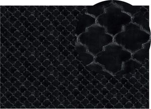 BELIANI Teppich Schwarz Kaninchen-Kunstfell 160 x 230 cm Einfarbig Handgefertigt Marokkanisches Muster Shaggy Modern Glamour Wohnzimmer Ausstattung Deko