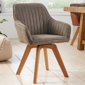 Drehbarer Design Stuhl LIVORNO vintage taupe Buchenholz Beine mit Armlehen