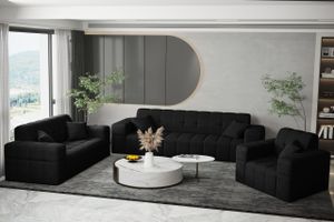 Kaiser Möbel Sofagarnitur 3+2+1 Couchgarnitur serie NIMES stilvol viele farben Stoff NEVE Schwarz