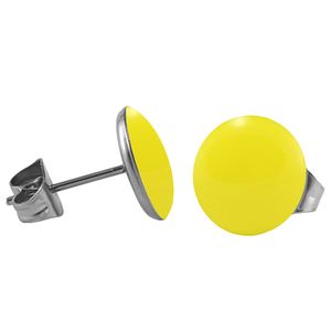 1 Paar 316L Chirurgenstahl Ohrstecker Emaille Farbe - Gelb Größe - 10 mm rund Ohrschmuck Ohrringe Ohrhänger