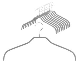 MAWA Kleiderbügel, 10 Stück, platzsparende und rutschfeste Bügel für Hemden & Blusen, 360° drehbar, hochwertige Antirutsch-Beschichtung, Silber, 45 cm