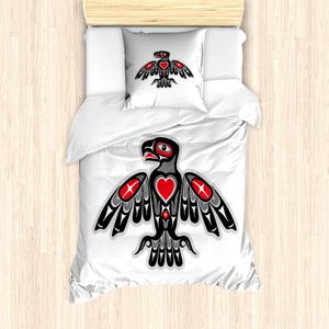 ABAKUHAUS Adler Bettbezug Set für Einzelbetten, Indigene Totem-Vogel-Kunst, Milbensicher Allergiker geeignet mit Kissenbezug, 135 cm x 200 cm - 80 x 80 cm, Dark Pink Purpleblue