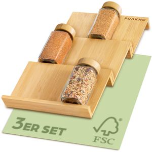 Praknu Gewürzregal für Schublade aus em Holz - Für 12 Gewürzgläser (19x13x3cm) - Mit Antirutschmatte - 3 Stufen - Gewürz Organizer