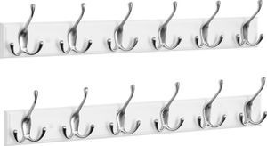EUGAD Garderobenleiste 2 Stücke mit 6 Dreifachhaken silbern+Weiß, aus Metall MDF EUGAD Garderobenleiste 2 Stücke mit 6 Dreifachhaken silbern+Weiß, aus Metall MDF