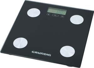 Grundig Waage Personenwaage - Digital - mit Körperanalyse: Körperfett und Muskelmasse - Speicher für 12 Personen - Max 180 Kg - Glas - Schwarz