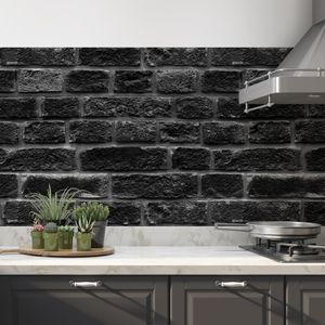 Küchenrückwand selbstklebend Schwarz Fliesenspiegel Folie - mehrere Größen - Breite: 220cm x Höhe: 60cm - Stärke: PVC Folie 0,17mm - für GLATTE und EBENE Oberflächen
