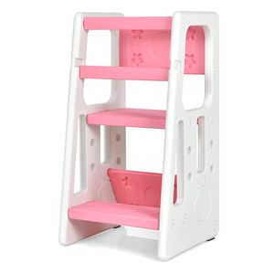 GOPLUS 2 in 1 Baby Lernturm, Küchenhelfer mit 3 Verstellbaren Höhen, Anti-Rutsch-Stufe, Rausfallschutz & Sitzfläche