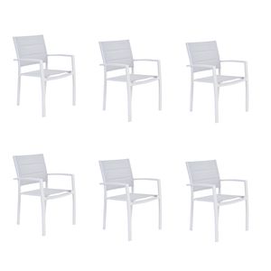 NATERIAL - 6er Set Gartenstühle ORION BETA II mit Armlehnen - 6 Gartensessel - Stapelbar - Terrassenstühle - Essstühle - Aluminium - Textilene - Weiß