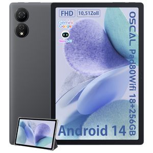 OSCAL Pad80wifi 10,51 Zoll FHD Tablet mit Hülle, 18(6+12)GB RAM+256GB ROM(1TB erweiterbar), Android 14, 8200 mAh Akku, Widevine L1/Face Unlock, Grau