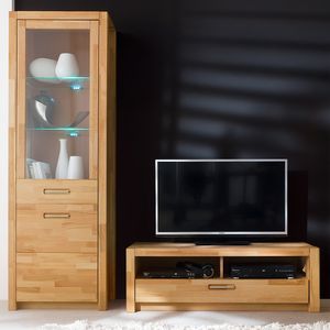 Wohnwand, Kernbuche massiv geölt, FOSSANO-06, 2-teilig, mit LED-Beleuchtung Wohnwand, Kernbuche massiv geölt, FOSSANO-06, 2-teilig, mit LED-Beleuchtung
