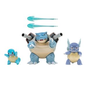 Sada 3 figurek Pokémon Multipack Squirtle: 5 cm, Wartortle: 7,5 cm, Blastoise: 12 cm. Vybrané vývojové multipack - Schiggy, Schillok, Turtok - oficiální vývojové balení Pokémonů