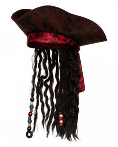 Dreispitz Piraten Hut mit Haaren & Perlen für Fasching