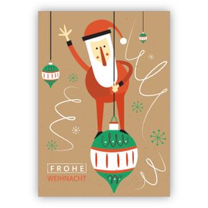 Wunderbare Retro Weihnachtskarte mit Santa auf Weihnachtskugel auf beige: Frohe Weihnacht