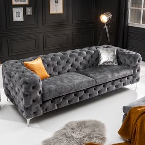 riess-ambiente Chesterfield 3er Sofa MODERN BAROCK 235cm dunkelgrau Samt 3-Sitzer Dreisitzer Couch