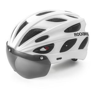ROCKBROS Fahrradhelm Helm mit Abnehmbaren Magnet Brillen Visier Damen Herren weiß großer 58-65CM